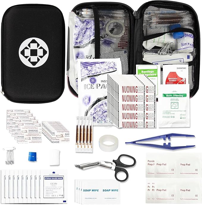 279PCS Small Travel First Aid Kit Supplies for Business, First Aid Emergency Set Backpacking Essentials Items Trauma Survival Kits for Outdoor Adventure, Black AMORNING
