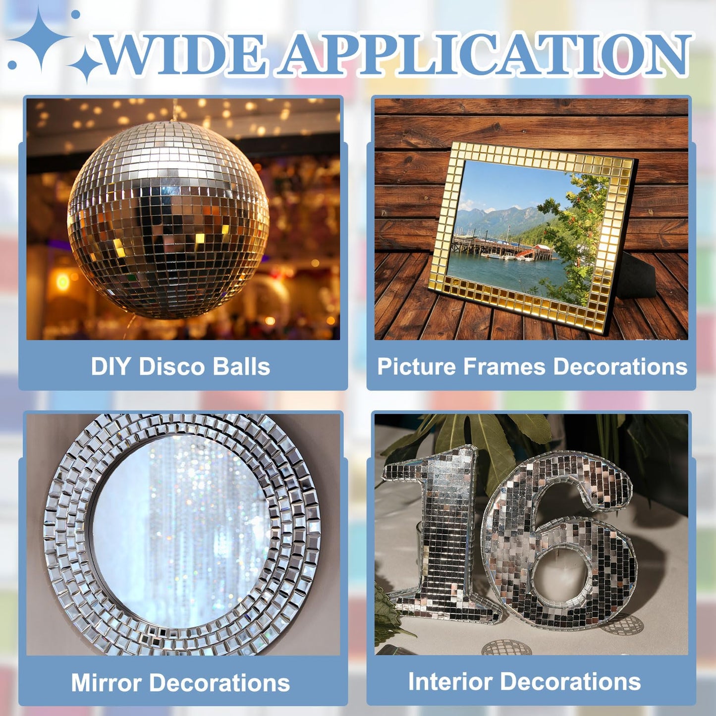 HARFINGTON 8000 Pcs Mirror Mosaic Tiles 5 x 5 mm Square Glass Self-Adhesive Disco Ball Mirror Tiles Sticker for DIY Craft Decoration Art Collage Card Making, Silver