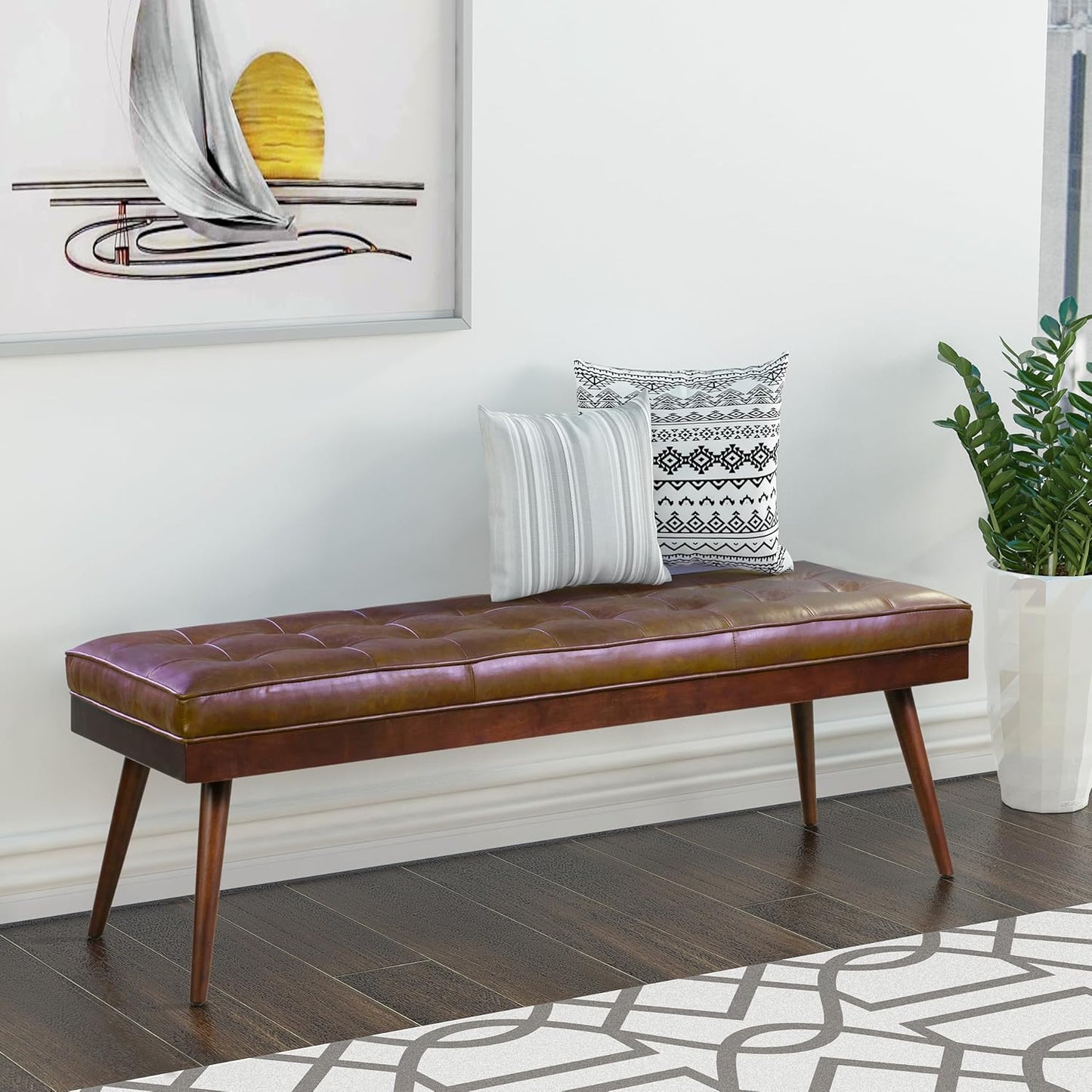 POLY & BARK Napa Luca Leather Bench in Cocoa Brown