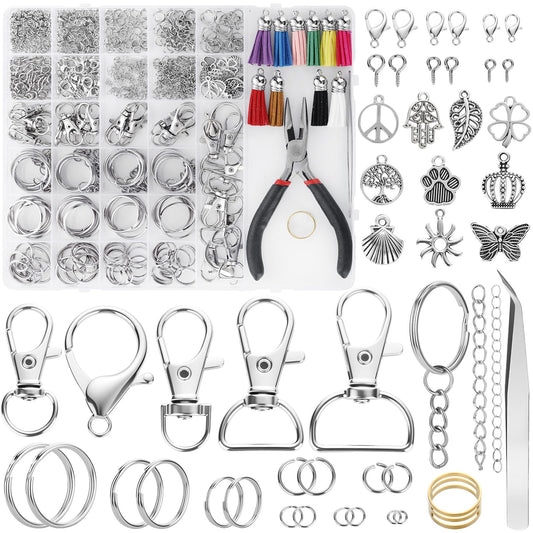 Funtopia 740PCS Keychain Making Kit, Key Chain Supplies Including Keychain Clip, Key Rings, Lobster Claw Clasps, Jump Rings, Pliers, Tassels for Key Chain Making, Purse Making, Lanyard Making