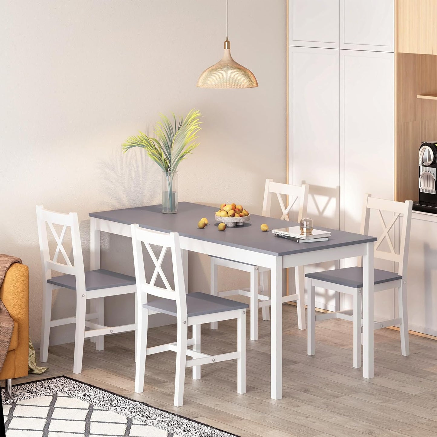 SogesHome 47.2'' Dining Table Set with 4 Chairs, 5-Piece Modern Chic Design, Premium Construction, Versatile Functionality, Easy Assembly, Gray and White Finish, Grey