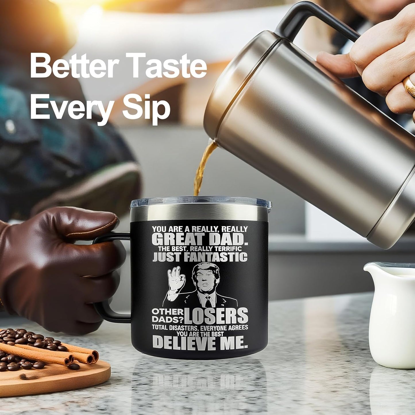 Golf & Dad Mug - Best Dad Ever Gifts for Golfers, Grandpa Mug for Fathers Day Birthday Christmas from Daughter Son, 14oz Insulated Stainless Steel Tumbler