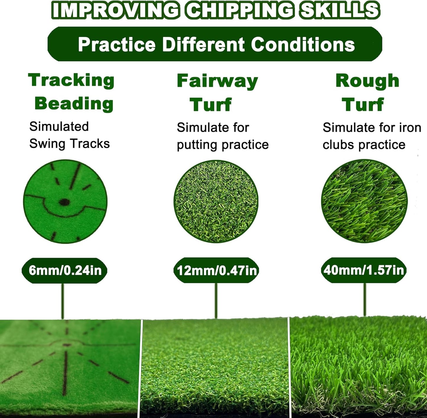 Golf Training Mat Impact Swing Hitting Practice Board w/Heavy Duty Rubber Base, Versatile Replaceable Surface, Outdoor/Indoor Training Aid for Swing Path Feedback