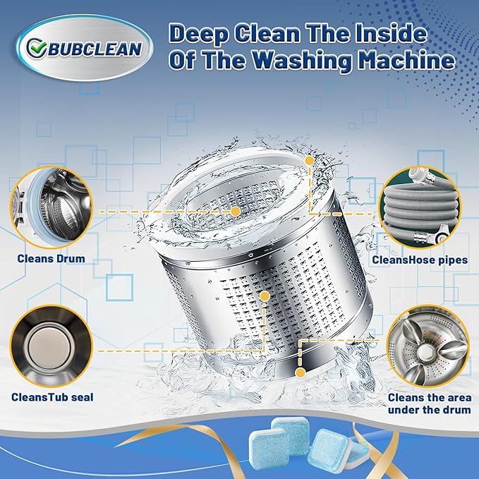 Washing Machine Cleaner Descaler, 24 pack Deep Cleaning Tablets for Front Loader, Top Load & HE Washer, Septic Safe Odor & Water Buildup Removal, Clean Drum & Laundry Tub Seal