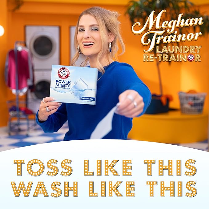 ARM & HAMMER Power Sheets Laundry Detergent, Fragrance Free, No Dyes or Perfumes, Lightweight and Travel-Friendly, 50 Count, Up to 100 Small Loads