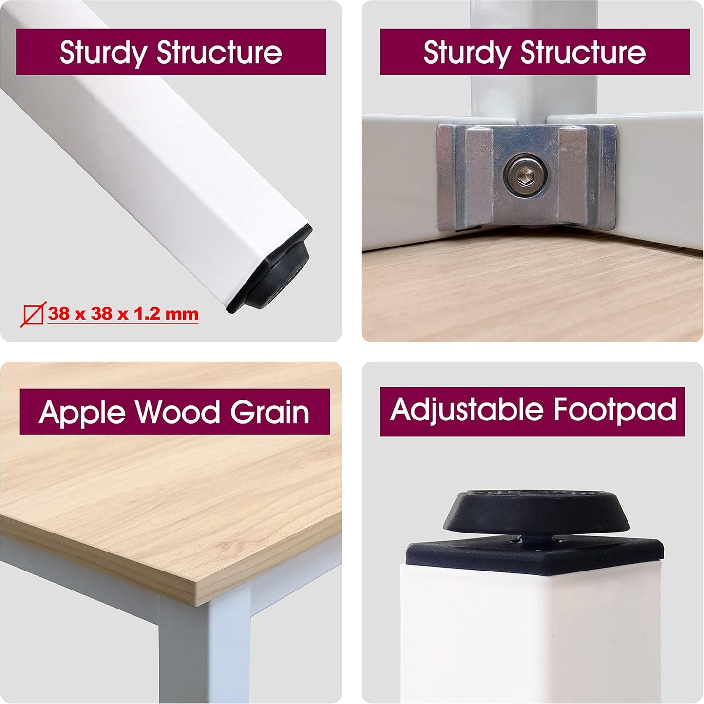 55 inch Large Computer Desk Wood, Modern Simple Style Desk for Home Office, Bedroom, Study Student Writing Desk, Small Spaces, White Metal Frame, Apple Wood Grain Top