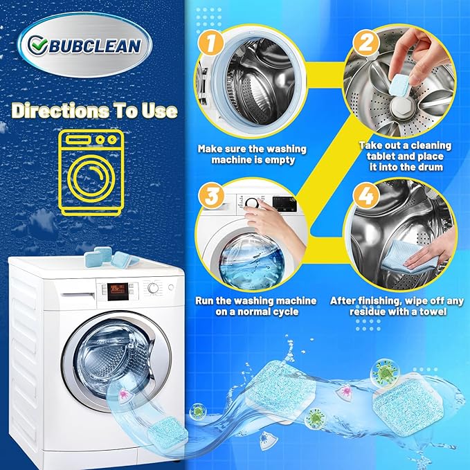 Washing Machine Cleaner Descaler, 24 pack Deep Cleaning Tablets for Front Loader, Top Load & HE Washer, Septic Safe Odor & Water Buildup Removal, Clean Drum & Laundry Tub Seal