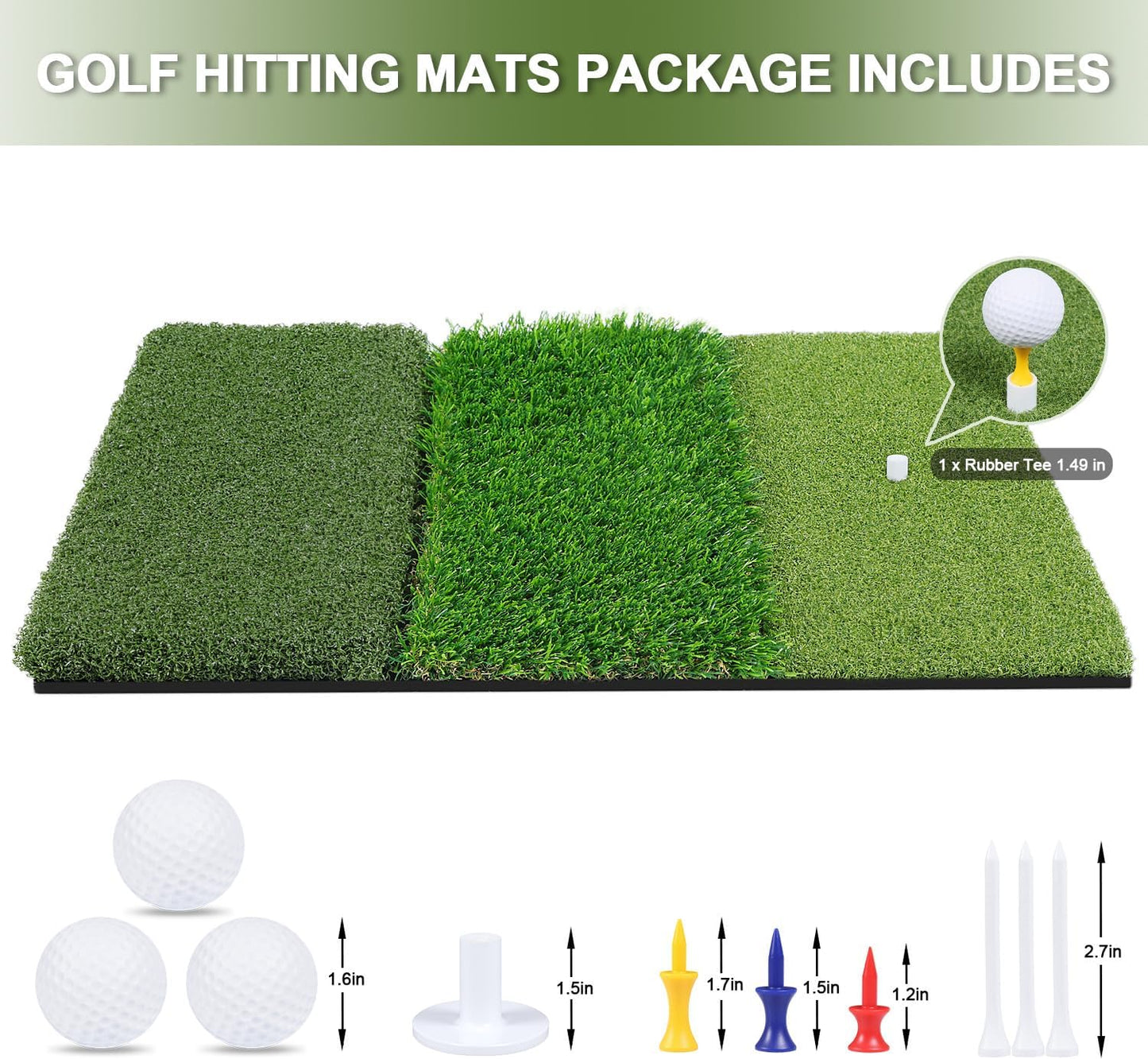 Golf Hitting Mat, Tri Turf Portable & Foldable Golf Practice Mat, with 5mm PVC Rubber Backing for Backyard, Driving Range, Indoor Outdoor Practice Hitting, Swing & Putting Training