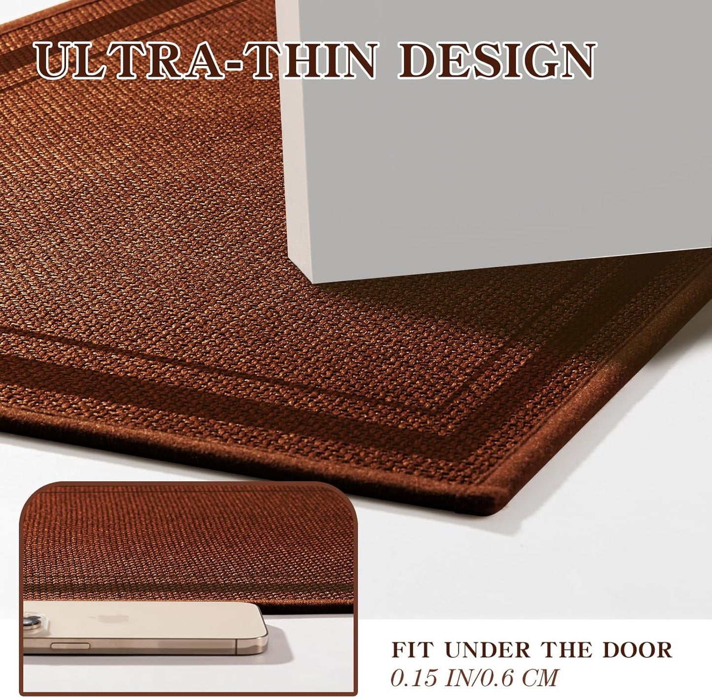 chakme Bathroom Rugs Mat 32x17, Ultra Thin Non Slip Bath Mat Quick Dry Absorbent Bath Mat for Bathroom Floor, (Rust, 32"x17")