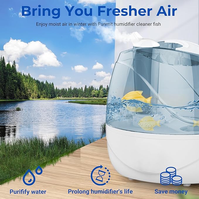 Funmit Humidifier Cleaning Fish, 12 Pack Humidifier Cleaner for Humidifiers and Fish Tanks, Purifies Water, Prevents Hard Water Build-Up, Reduces Scale, Yellow