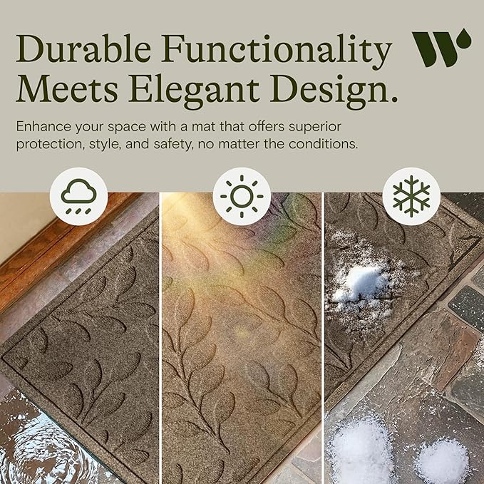 WaterHog Indoor Outdoor Welcome Mat - Door Entry Mat & Front Door Rug, Water-Resistant Construction Built for Busy Entryways, Garage, Mudroom and Hallways, Brittney Leaf Collection, Camel, 2' x 3'