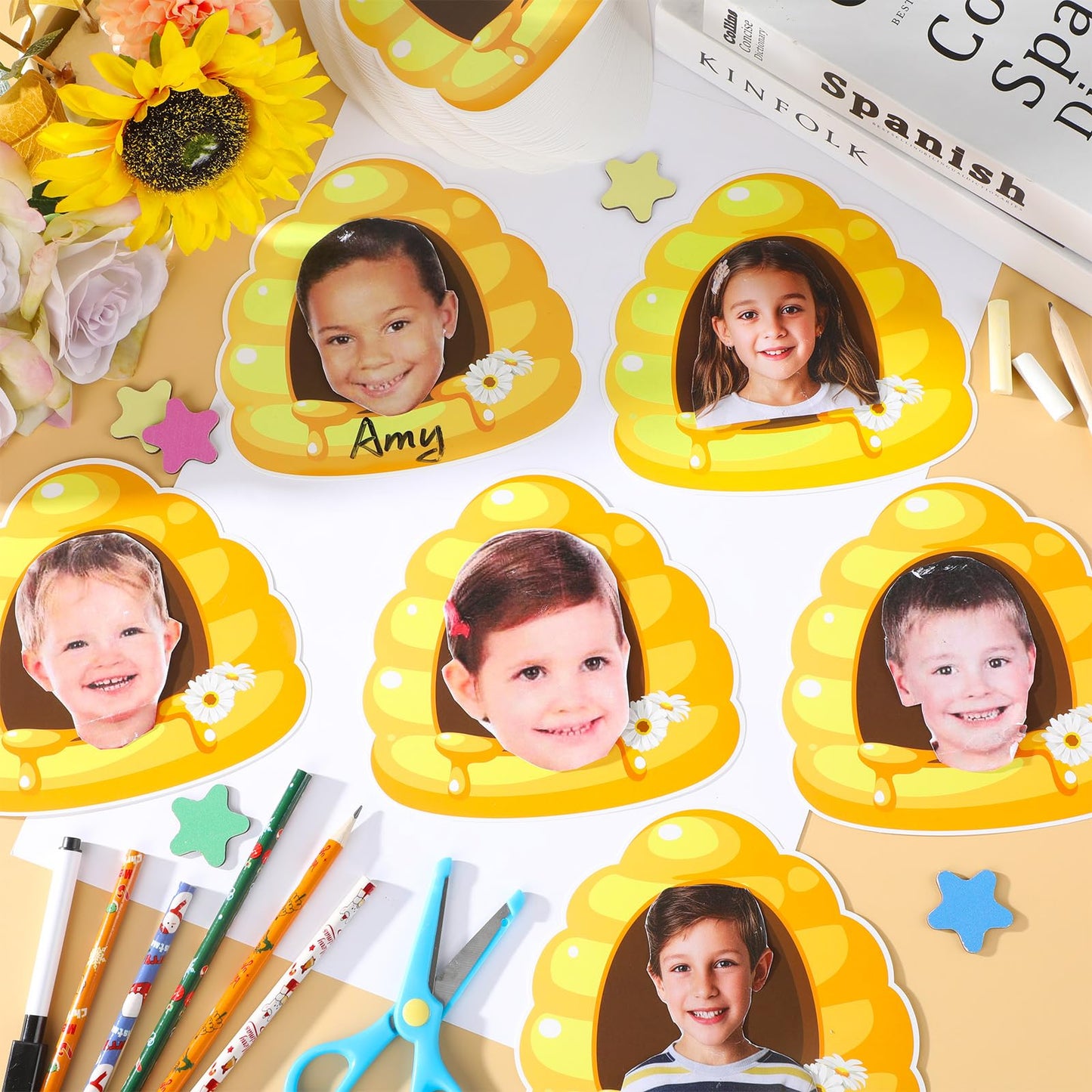 gisgfim 80Pcs Bee Hive Cutouts Summer Honey Bee Hive Decorations Bulletin Board Honey Daisy Paper Cut-Outs Classroom Decor for Boy Girl DIY Craft Photo Wall Kindergarten Preschool Party Favor Supply