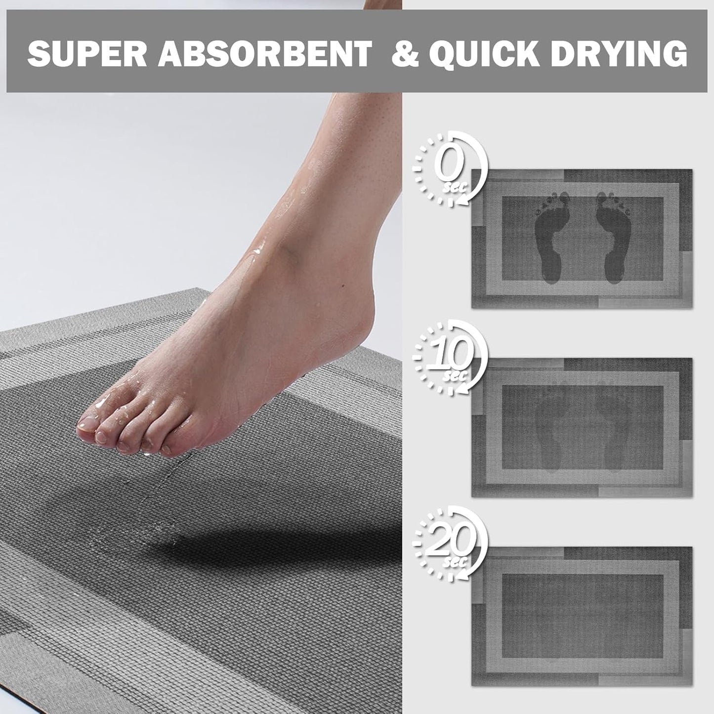 Non Slip Long Bath Mat Bathroom Runner, Rubber Backing Ultra Thin Bathroom Rugs Fit Under Door Quick Dry Super Absorbent Washable Bath Rug Shower Mat for Bathtub Sink Floor, Dark Gray 17"x47"
