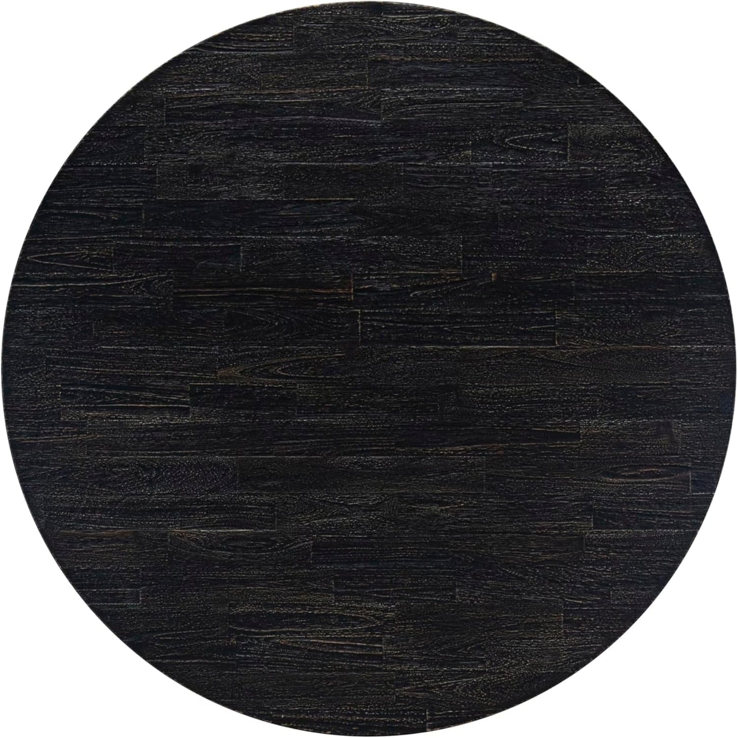 I53-11-TP Wooden Table with Acacia Wood Round Tabletop and Stylish Pedestal Base - Sand Blasted Black Finish