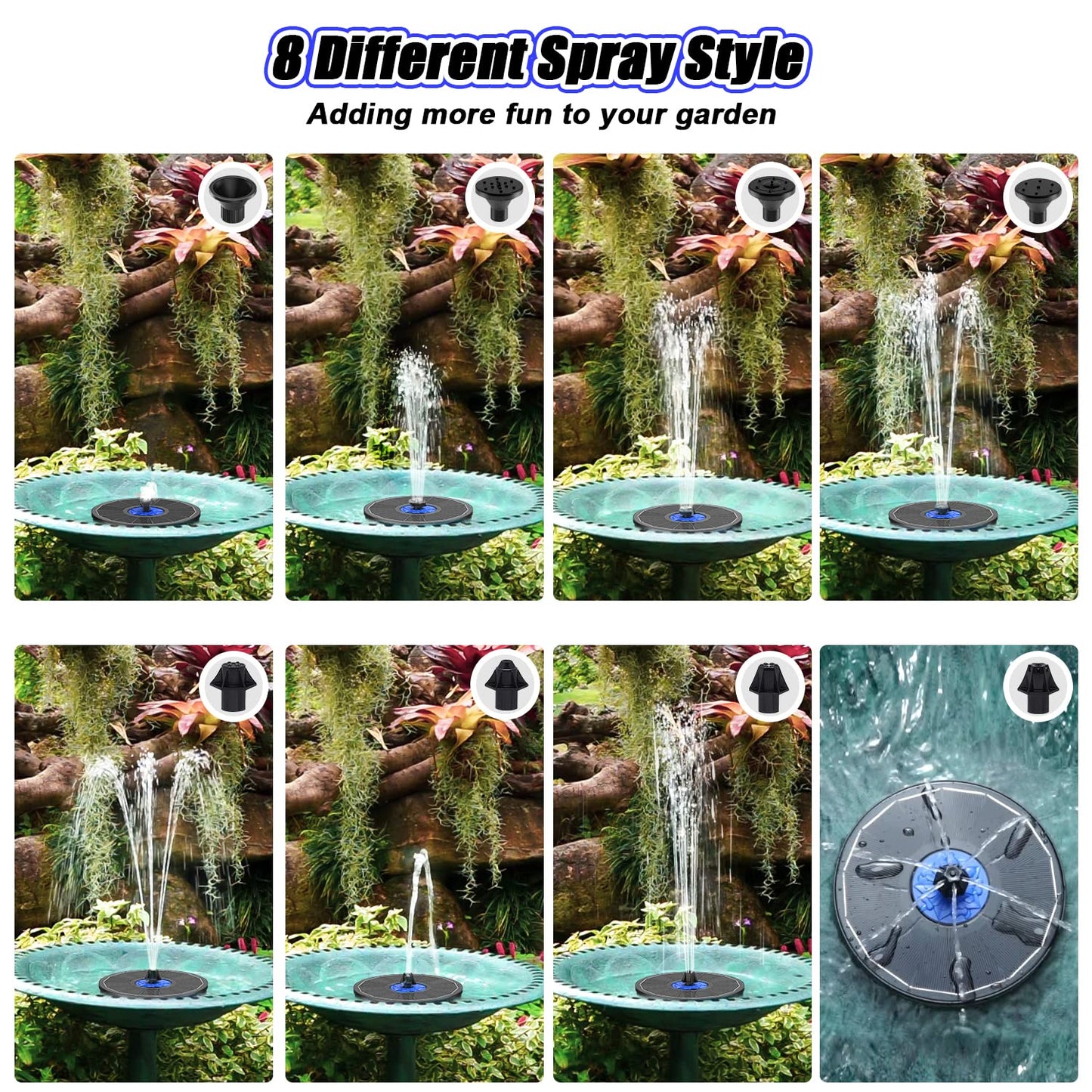 SZMP Solar Fountain Upgrade, 3.5W Solar Powered Bird Bath Fountains with Flower, Outdoor Water Feature Solar Pump with 7-in-1 Nozzles, 4 Fixed Pipes for Humingbirds, Garden, Pool, Pond, and Fish Tank