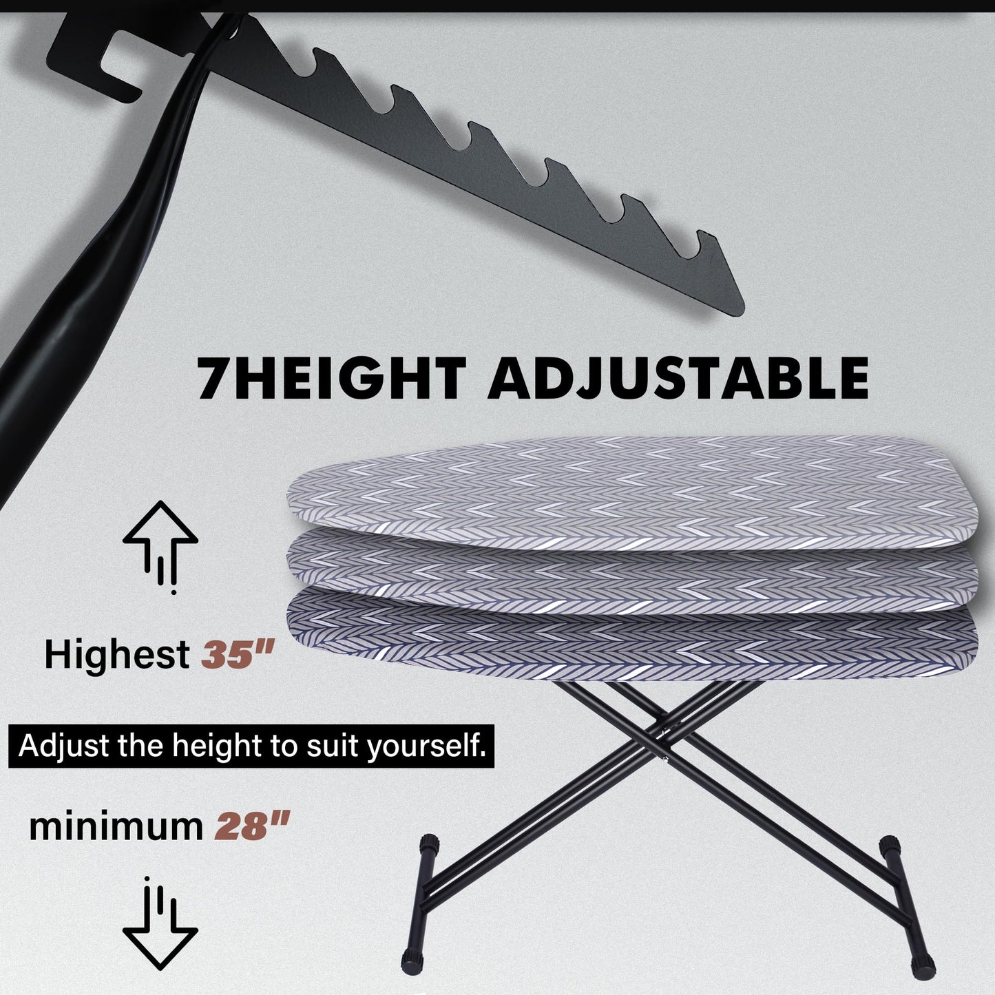 veiox Ironing Board Full Size, Metal Construction Iron Board with Extra Thick Heavy Duty Padded Cover, Stable Structure, Anti-Skid Feet (47x16)