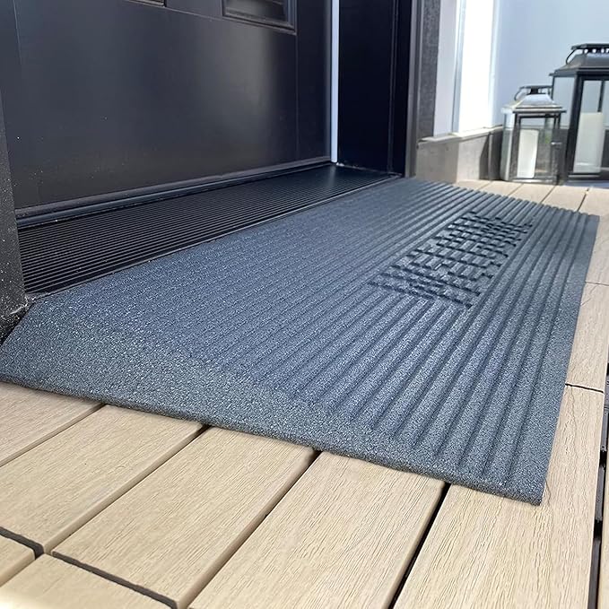 EZ-ACCESS TRANSITIONS 1.5 Inch Low Pile Transitional Non Slip Rectangular Rubber Angled Welcome Entry Mat Ideal for Indoor and Outdoor Use, Gray