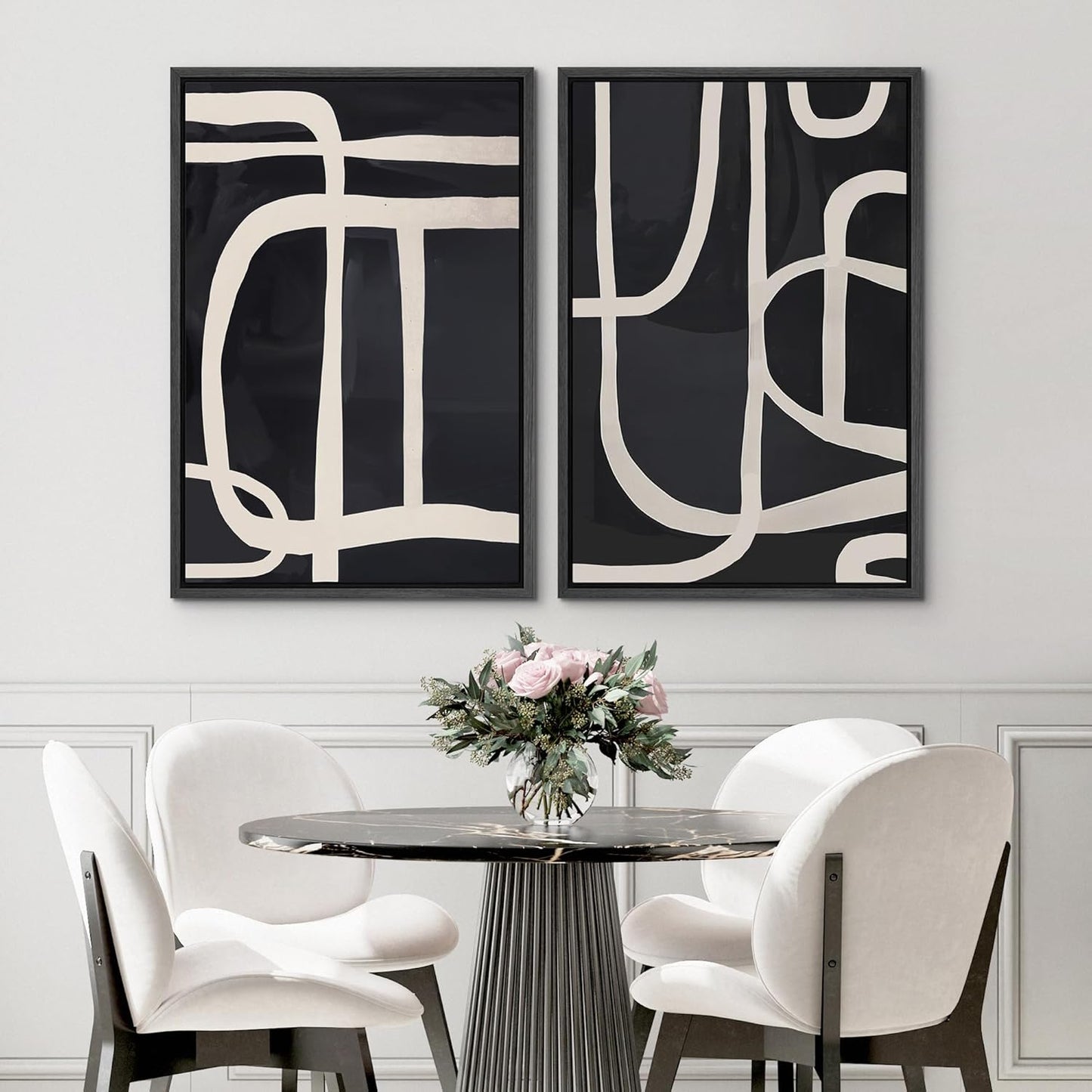 SIGNWIN Framed Canvas Print Wall Art Modern Graphic Black and White Curved Line Patterns Illustrations Modern Art Decorative Contemporary for Living Room, Bedroom, Office - 24"x36"x2 Black