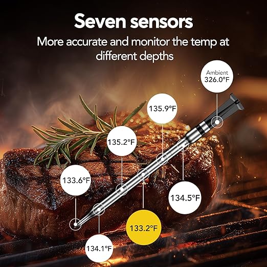 Smart WiFi Wireless Meat Thermometer Unlimited Range 7 NIST Cert.Sensors Accuracy ±0.5°F Sub-1G (10X Stronger than Bluetooth)APP&Digital Base,Monitor for BBQ, Grill,Oven, Smoker(1, Black,Small)