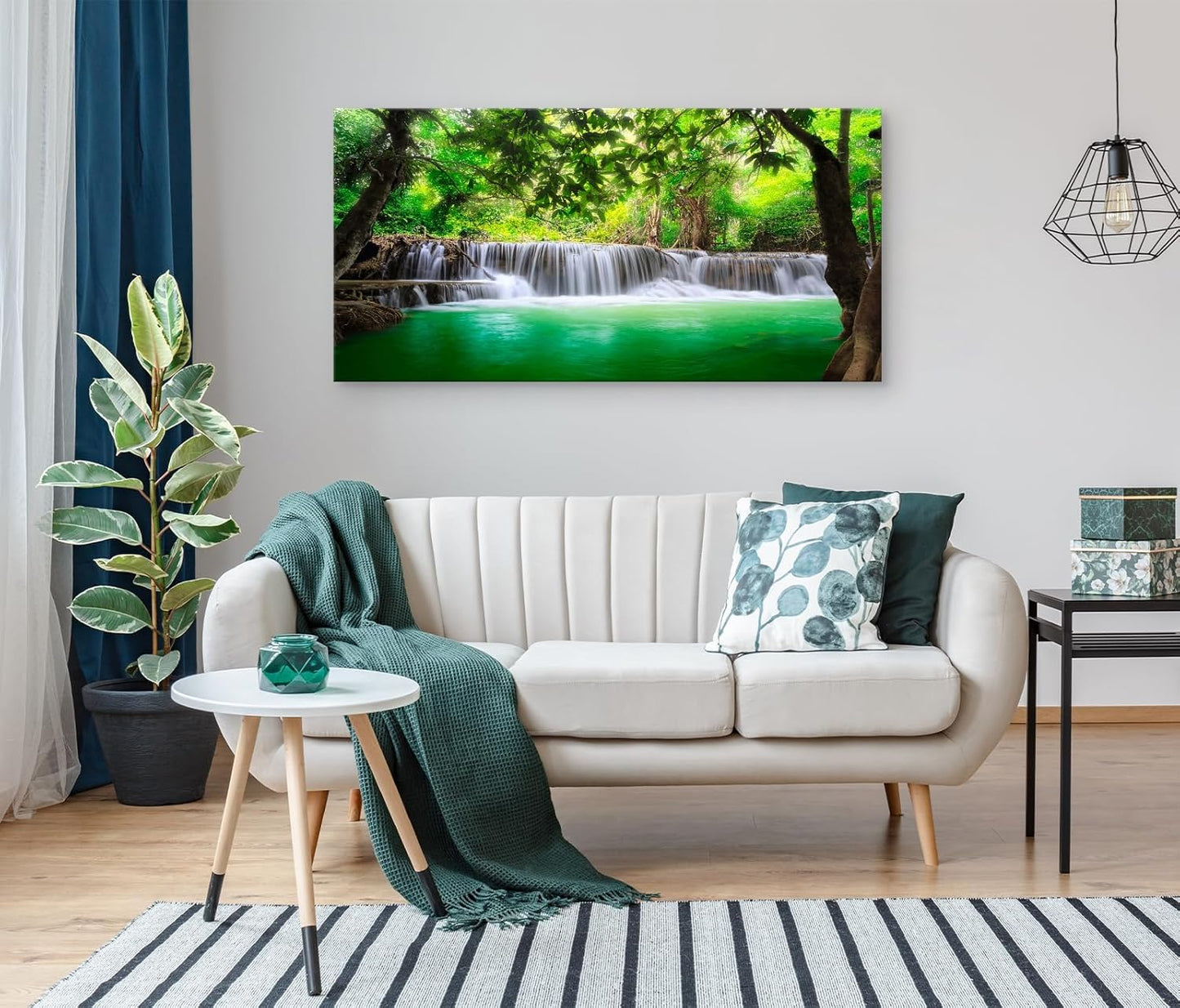 Cao Gen Decor Art-S01498 1 Panels all Art Tropical Beautiful Waterfall Prints Light Green Forest Natural Landscape Picture Canvas Paintings Creek Scenery Spring for Home Wall Decor Artwork