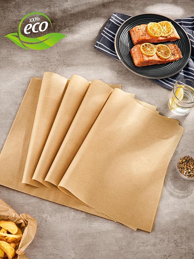 SMARTAKE 120Pcs Parchment Paper Sheets, 8x12 Inch Pre-Cut Parchment Paper for Baking, Non-Stick Baking Paper, Natural Wood Pulp, for Air Fryer Steaming Grilling Rack Oven (Unbleached)