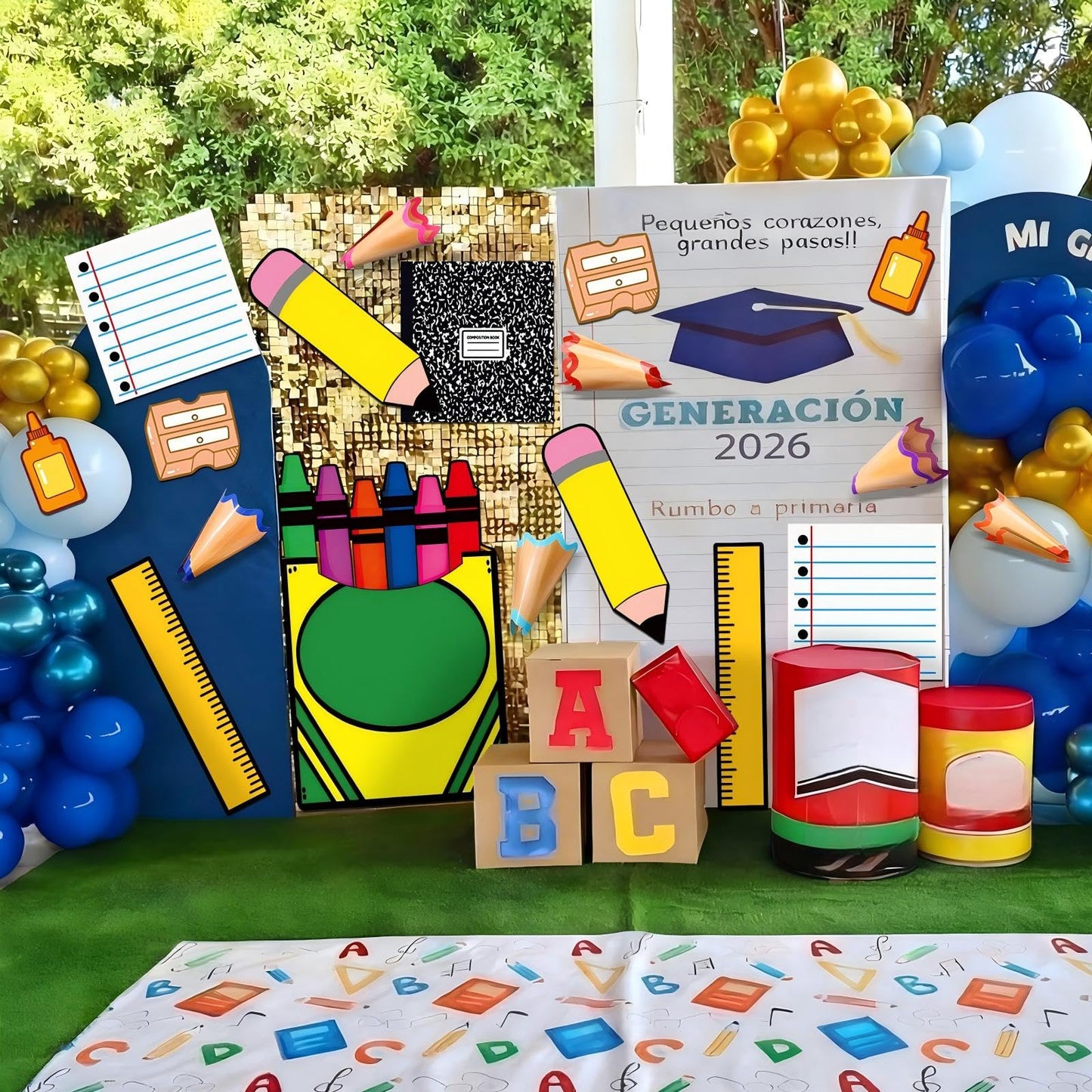 Frienda 24 Pcs Preschool Graduation Party Decoration Pre-k Large DIY Backdrop Photo Booth Prop Classroom Bulletin Board Decorations Cardstock Cut-Outs Cards Kit Wall Decor Kindergarten Party Supplies