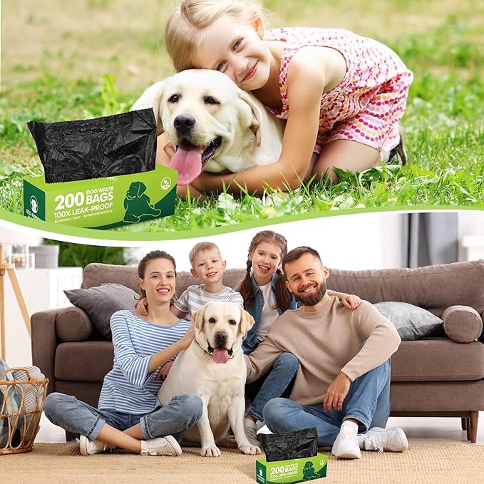 Sherr 10 Boxed Rolls 2000 Counts Dog Poop Bags Bulk Leak Proof Dog Waste Bags Doggy Poop Bags Pet Waste Bags for Puppy Pets Outdoor Walking and Travel, 10 Rolls of 200, Black