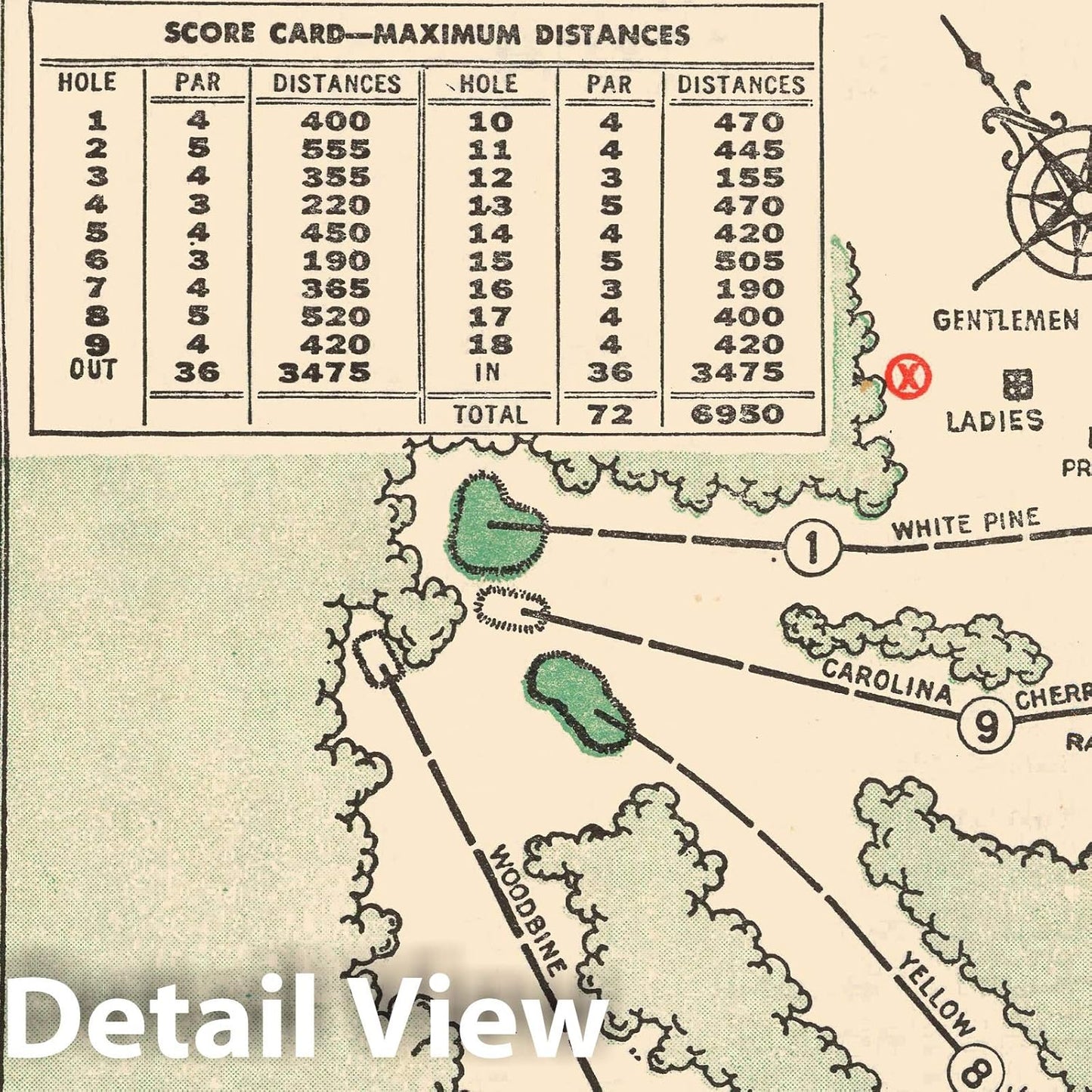 Historic Map - Augusta National Golf Club Course, 1954 - Unframed Vintage Wall Art 44in x 60in