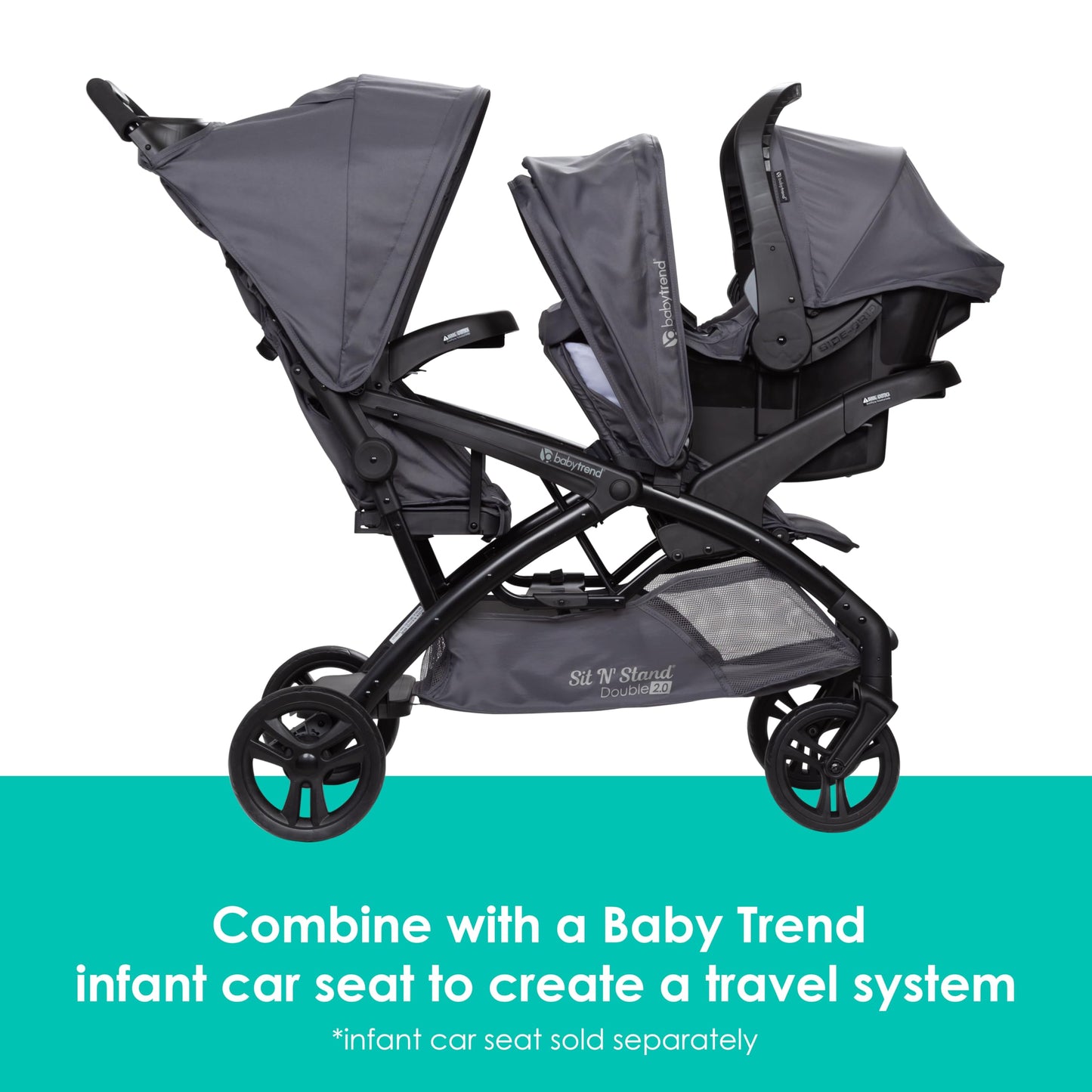Baby Trend Sit N' Stand® Double 2.0 Stroller, Dash Grey