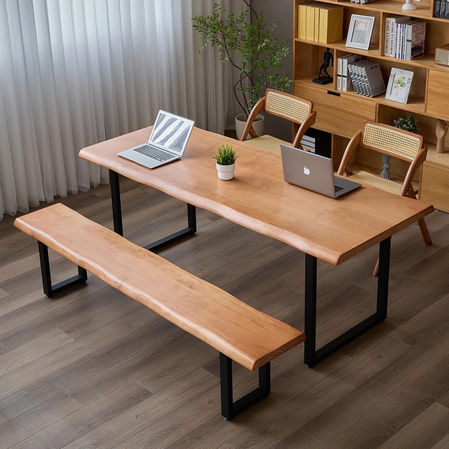 Stylish Solid Wood Office Desk with Sturdy Metal Base - Durable Multi-Size Executive Computer & Dining Table - Perfect for Home Office & Work Environments (Brown Bench, 62.99in)