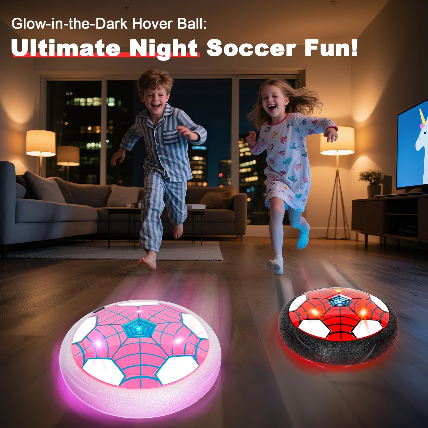 HitToys Hover Soccer Ball Toy for Kids, 2 Pack Indoor Soccer Ball with Led Light for Old Boys Girls Light-Up Toys Floating Football Balls Game Birthday Gift