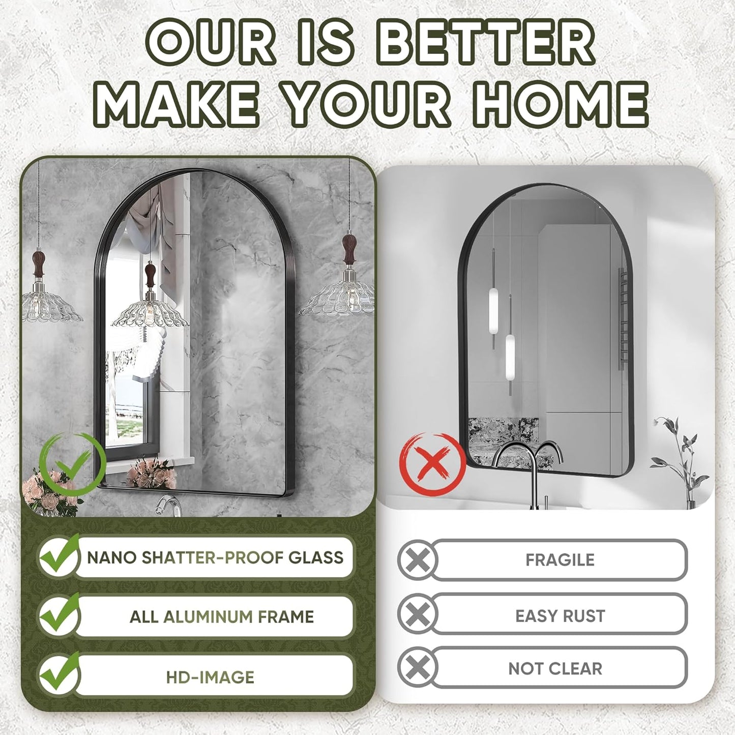 Suidia 22" x 30" Bathroom Mirror, Bathroom Vanity Mirror Metal Framed, Wall-Mounted Mirrors for Bedroom, Living Room, Entryway, Hallway, Black, Arch Style
