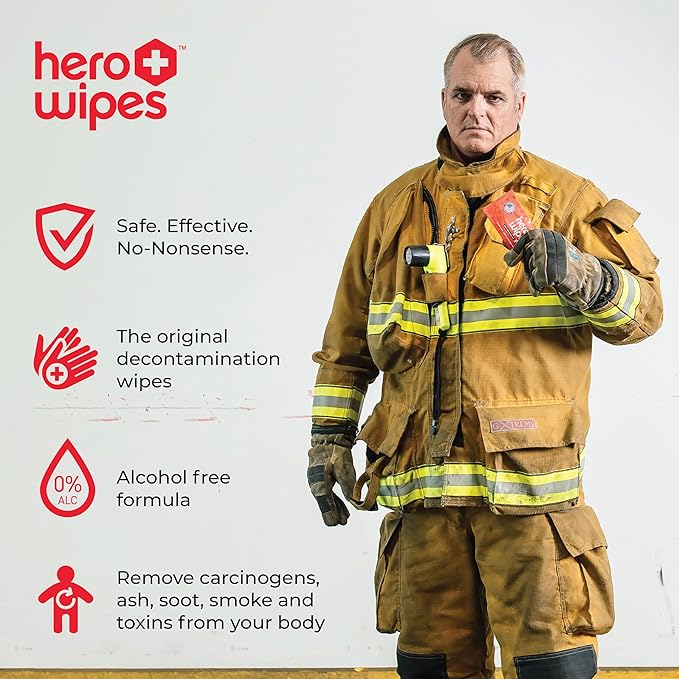 Hero Wipes Body Wipes Remove 98% Of Carcinogens, Ash, Soot, Smoke, Toxins - 48ct Extra Thick Durable 10x9 inches Firefighter Wet Wipes