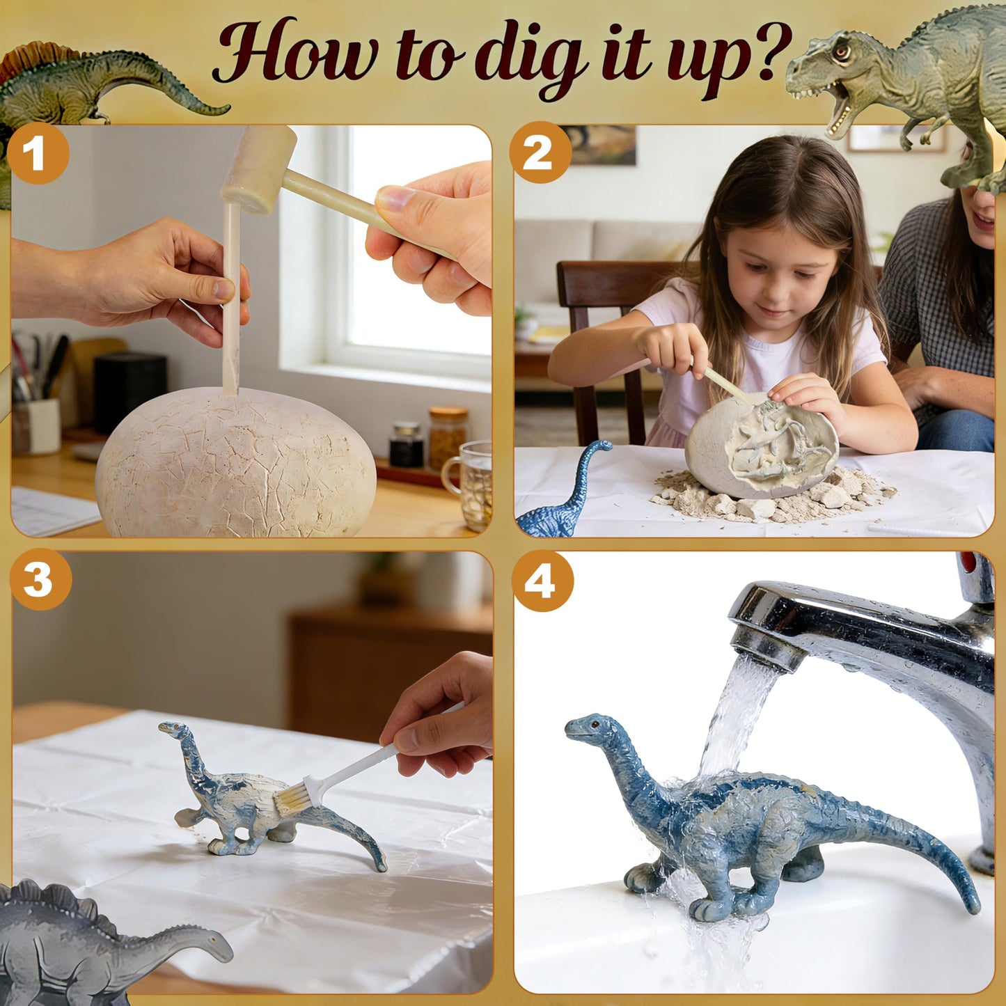 LIHBCAIYI Dino Dig Kit with Jumbo Egg,16PCS Hatching Dinosaur Eggs Excavation Set Archeology Toys Fossil Digging Kits for Boys Girls,Dinosaur Party Decorations Easter Gifts for Kids Ages 6-12