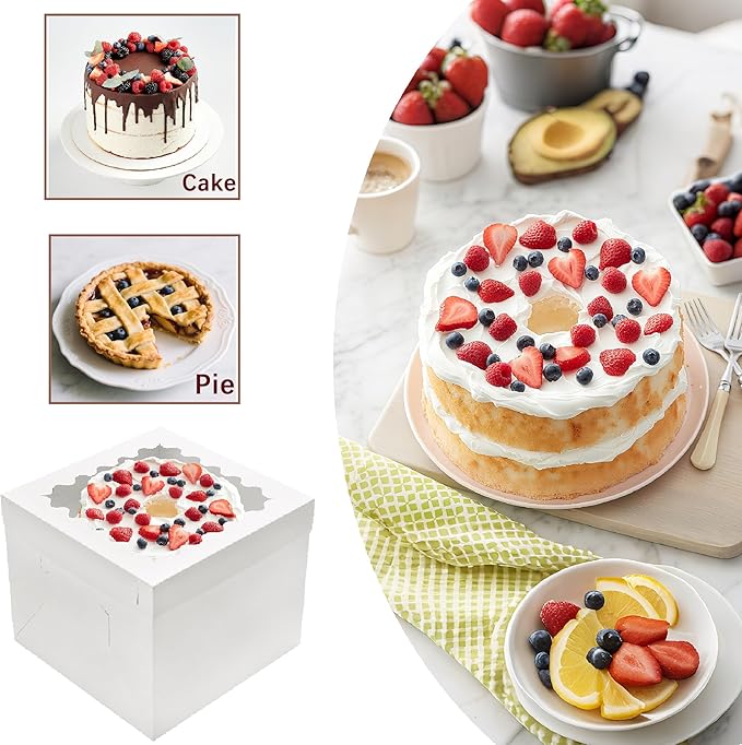 4pcs 12 Inch Tall Cake Boxes, 12x12x10in White Bakery Boxes for Tier Cakes with Window,10in 12in Baking Boxes,Large Cardboard Bakery Take Out Carrier Containers with Lids