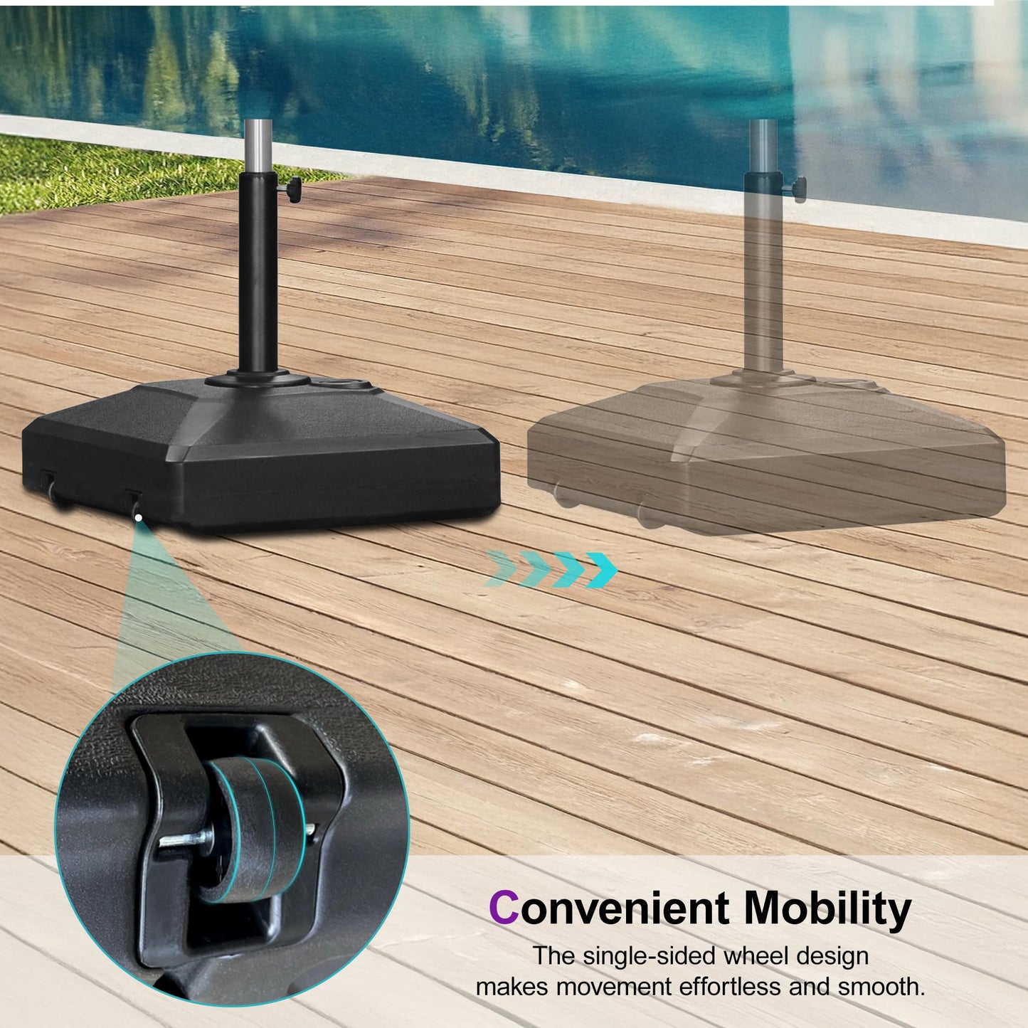 PURPLE LEAF HDML45 Patio Market Umbrella Stand Base with Wheels - 158 lbs Heavy Duty Outdoor Table Umbrella Base with Sand/Water, 21.7" X21.7" X 4.33"