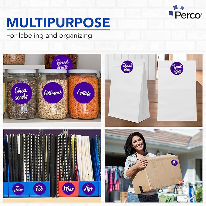 Perco Purple 3-Inch Perforated Circle Dot Sticker Labels — 10 Rolls, 5,000 Round Stickers — with Permanent Adhesive for Moving Boxes, Sale Signage, Displays, Status Messaging—Made in USA