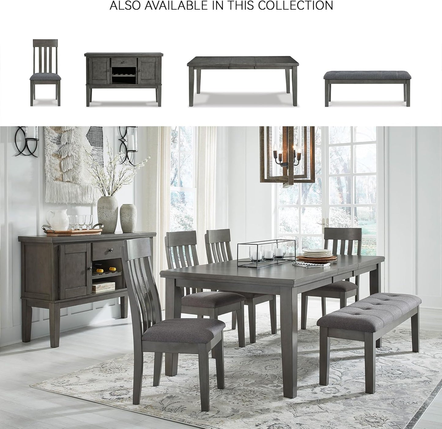 Signature Design by Ashley Hallanden Modern Slat Back 18.63" Dining Room Chair, Set of 2, Gray