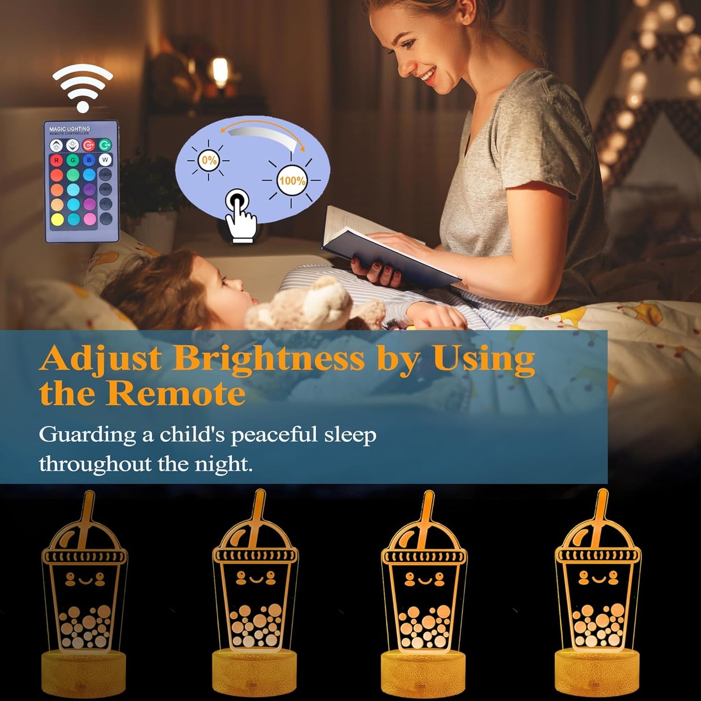 Boba Lamp, Boba Gifts, Boba 3D Night Light with Remote Control, 16 Color Changing, Timer, RGB Flashing Mode, Dimmable - Boba Gifts for Boys & Girls