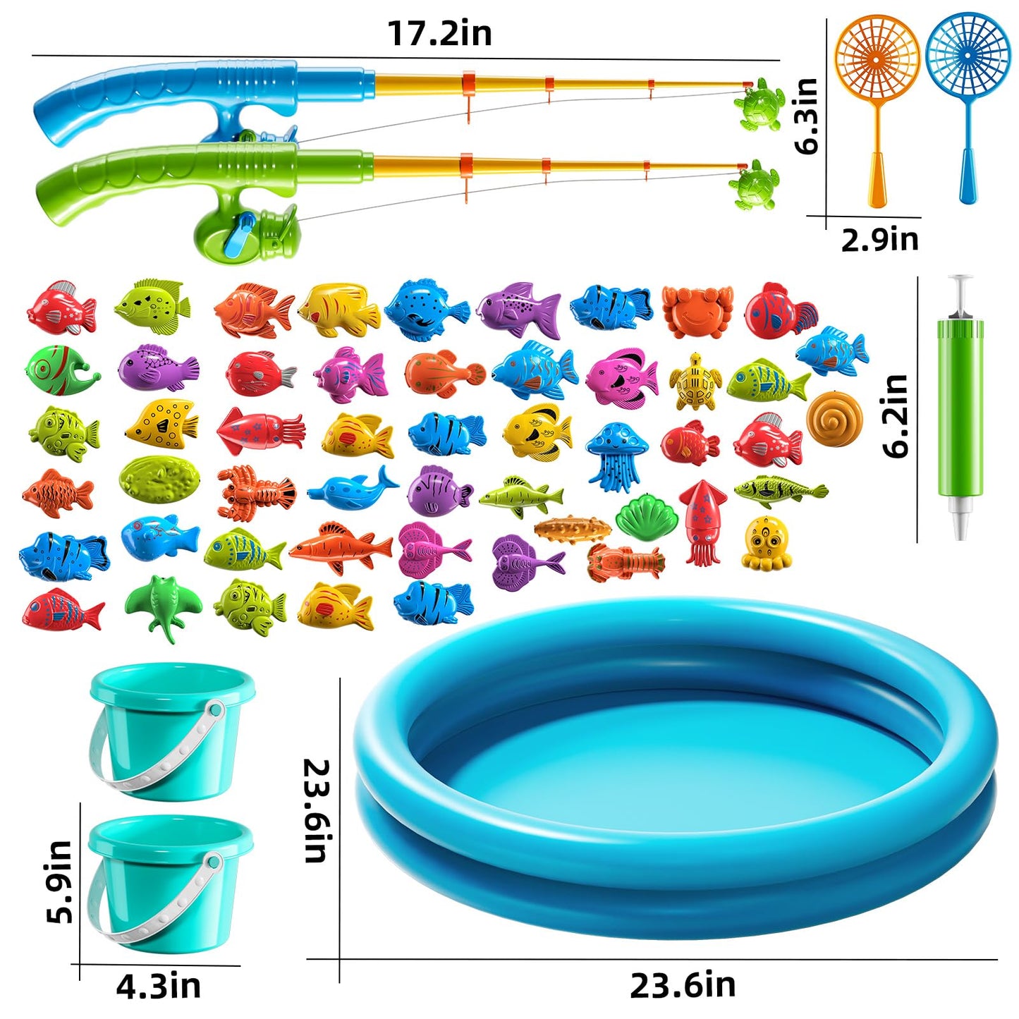 TEMI Magnet Fishing Game for Kids 4-8, Fish Toys for Kids 3-5, Bathtub Floating Fishing Pole, Water Table Pool with Rod Net, Summer Water Play Indoor and Outdoor, Gifts for Holiday for Boy and Girls
