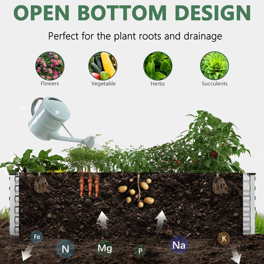 FOOWIN 2pcs 8x4x2ft Galvanized Raised Garden Bed, Planter Raised Garden Boxes Outdoor, Large Metal Raised Beds for Gardening, Garden Bed for Vegetables, Flowers, Herb,478 Gallon Capacity, Silver