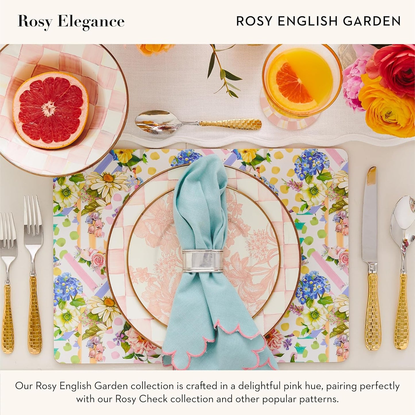 MACKENZIE-CHILDS Enamel Dinner Plate, Decorative Dinnerware Plate, 10 Inches, Set of 1, Rosy English Garden