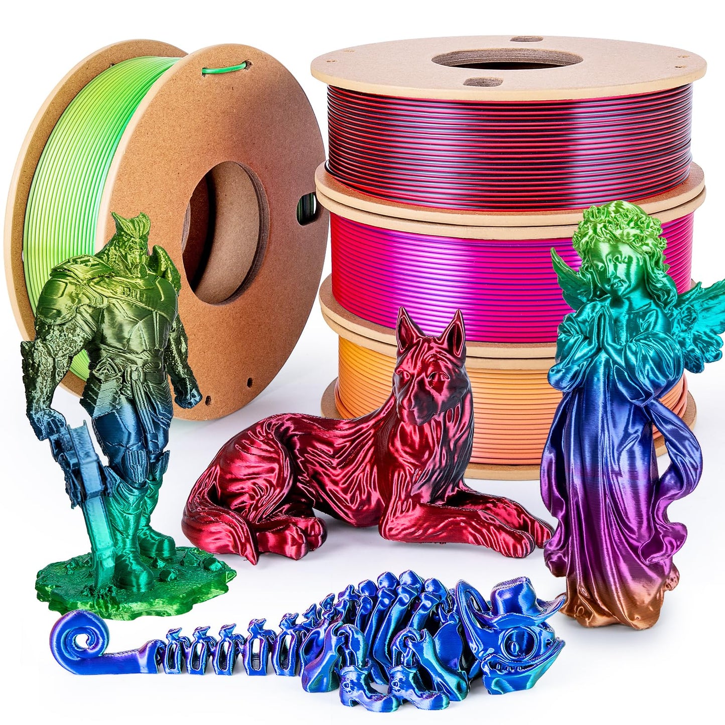 3Dgenius 3D Printer Filament Bundle Silk PLA Filament 1.75mm Pack Silk Rainbow PLA Filament Shiny Fast Color Changing Gradient F