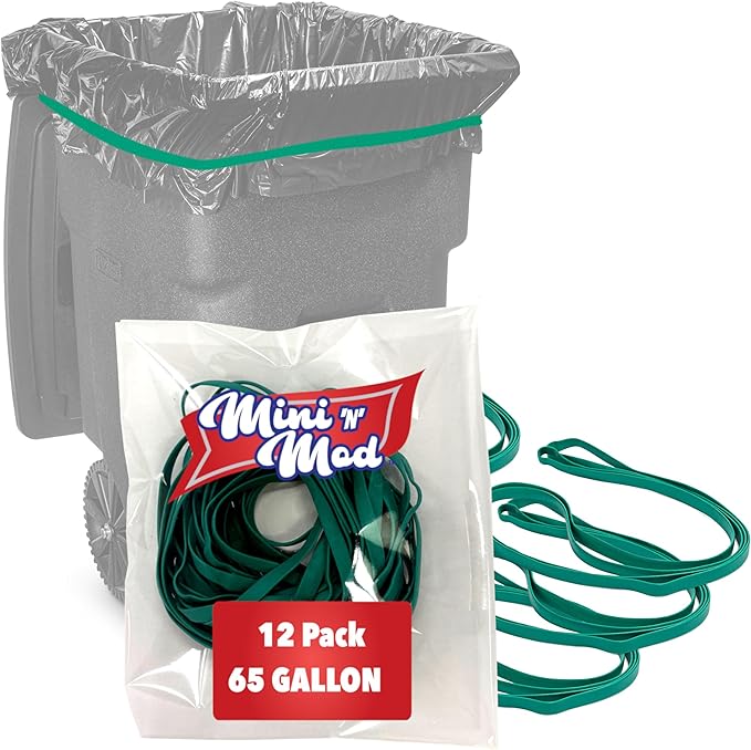 Rubber Bands for 65 Gallon Trash Cans – 12 Pack | Secure 65 Gallon Trash Bags | Heavy Duty, Durable, Stretchable, & Reusable for 65 Gal Garbage Cans