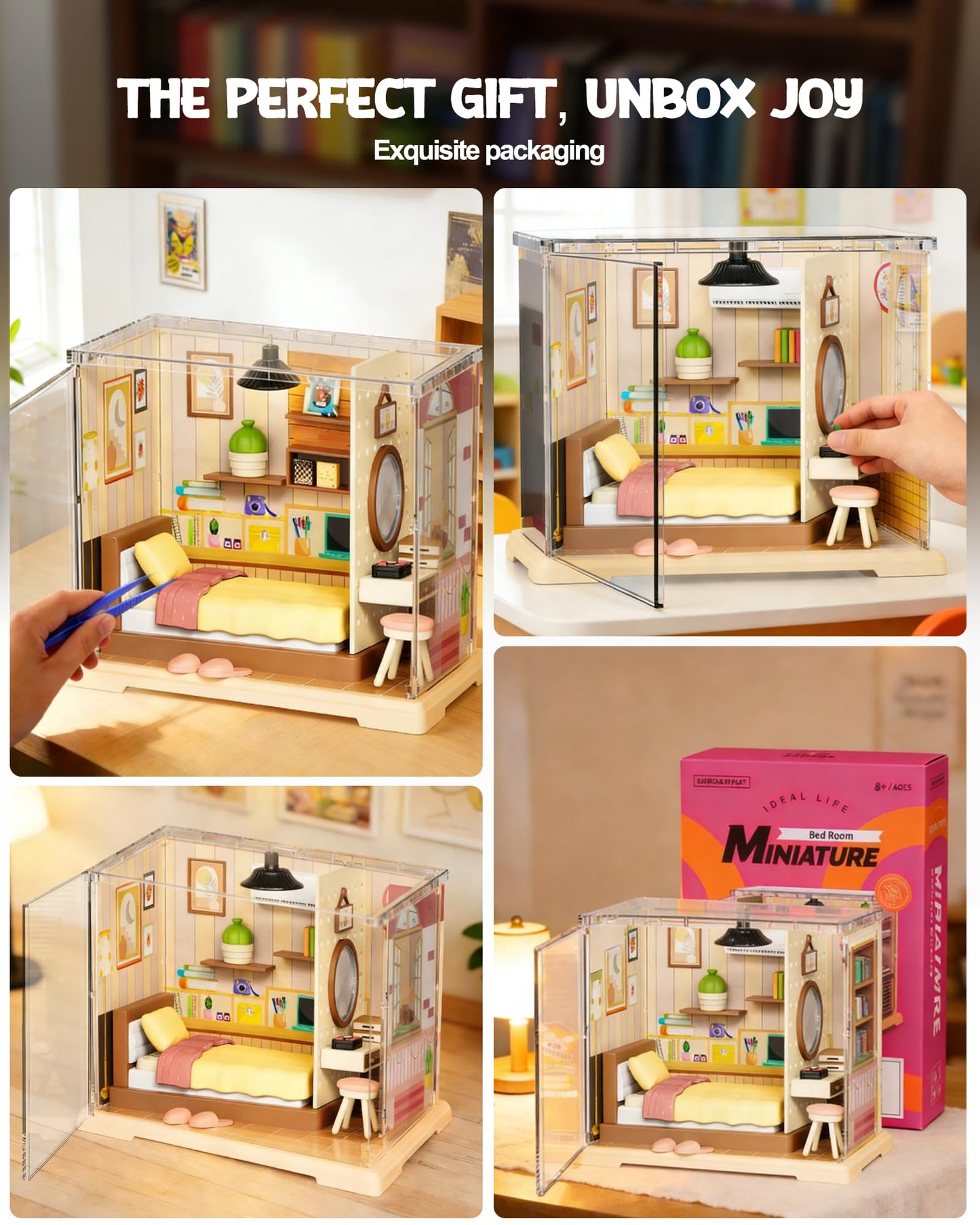 Vodolo DIY Miniature House Kit with Led,Book Nook Kits for Adults Beginners,Book Shelf Decor,3D Puzzle Booknook Craft Kits,Books Lovers Gifts for Women Men Bookshelf Decor,55PCS Living Room