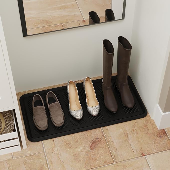 Ottomanson Indoor/Outdoor Boot Tray Non-Slip Rubber 16" x 32" Modern Entryway Mat for Entryway, Patio, Backyard, Garage, 16" x 32", Black