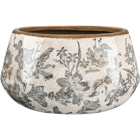 Ninehaoou 7.8 Inch Large Vintage Ceramic Planter Ice Crack Glaze Gray Lily Floral Flower Pot with Drainage Hole Rustic Decorative Plant Pots Gifts for Home Kitchen Office Indoor Outdoor Plants