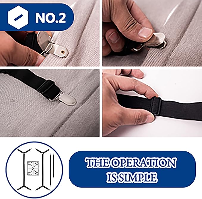 Bed Sheet Straps,Adjustable Elastic Sheet Fasteners,Secure Mattresses Covers Keeper with Fitted Sheet Holders and Metal Clips,Ensuring Sheets Stay in Place（4pcs Black）