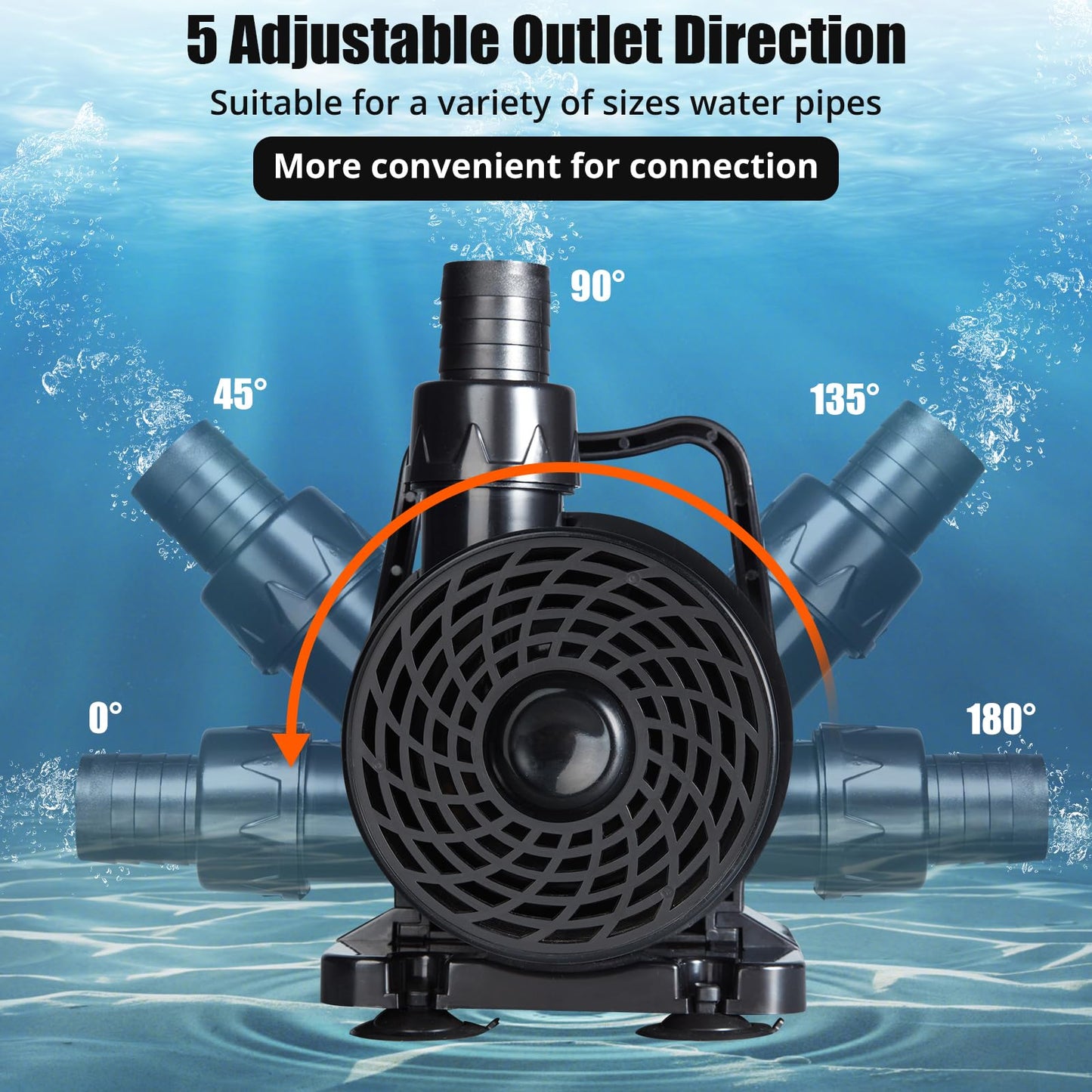 170W 4755 GPH Submersible Water Pump with Adapters, Water Pump 33 FT Lift High for Ponds, Fountains, Waterfalls and Water Circulation, Aquarium Pump Quiet Operation Vertical/Horizontal w/ 16 FT Cord