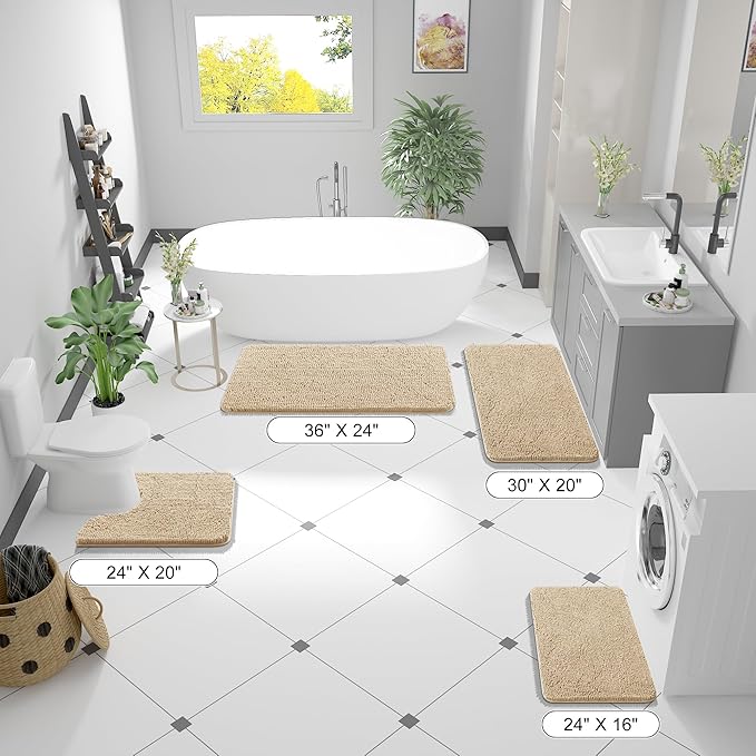 OLANLY Bathroom Rugs 70x46, Extra Soft Absorbent Chenille Bath Rugs, Rubber Backing Quick Dry, Machine Washable Bath Mats for Bathroom Floor, Tub and Shower, Home Decor Accessories, Beige